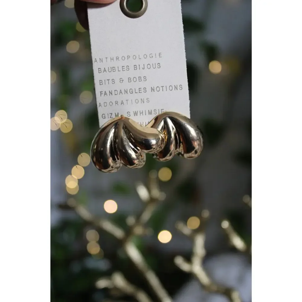 Anthropologie 14K Gold-Plated Sculptural Shell Statement Earrings